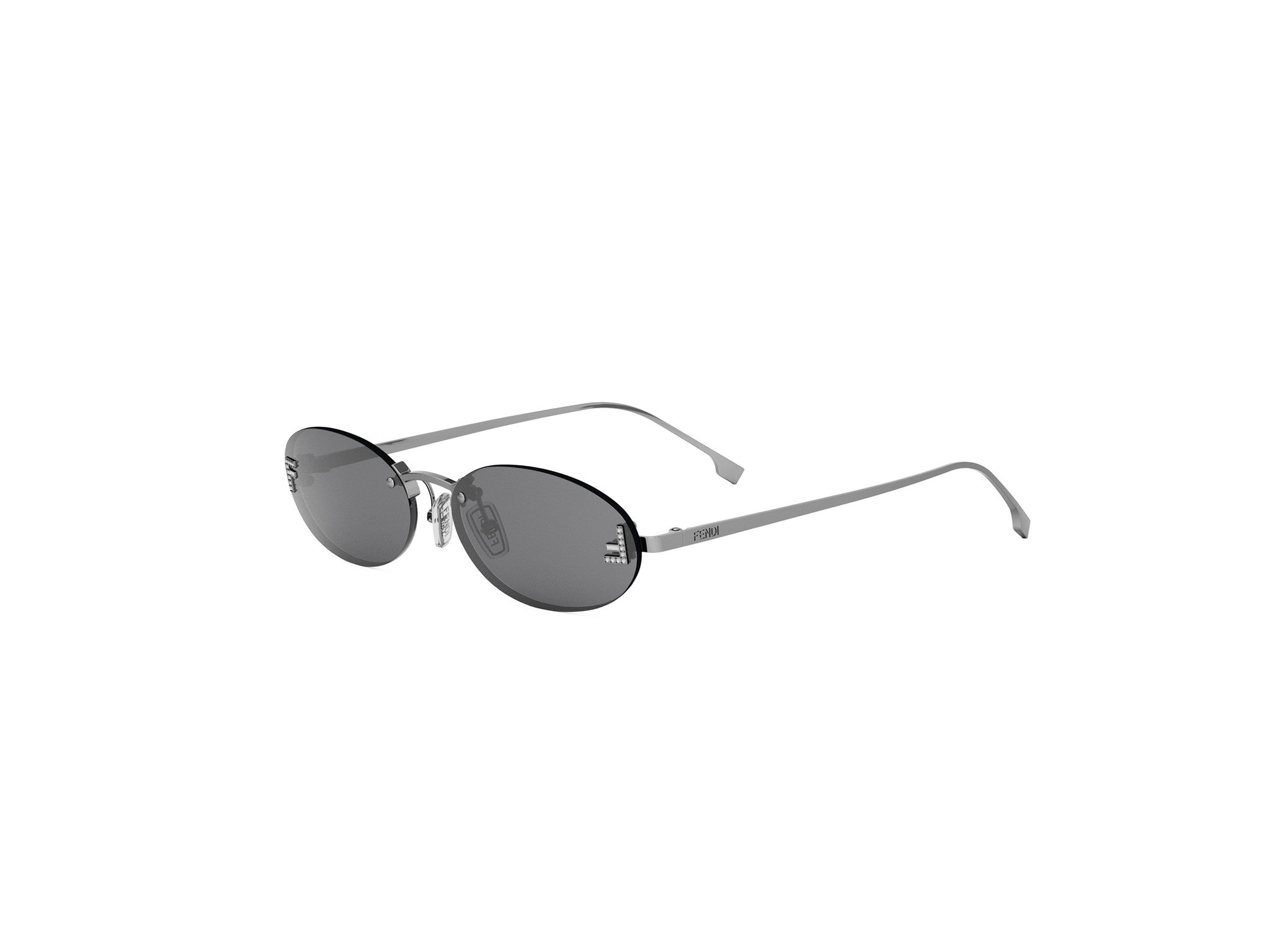 Fendi Silver Metal Round Sunglasses with Gray Lenses FENDI FENDILAND 40042 Black Silver FF Mirrored Print Unisex  main image 2
