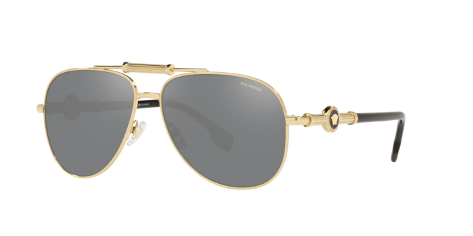 Versace VE2236 1002Z3 BRAND NEW Sunglasses Gold Silver Mirrored Polarized Unisex Versace Men Sunglasses Gold Silver Mirror Polarized Pilot  main image 4