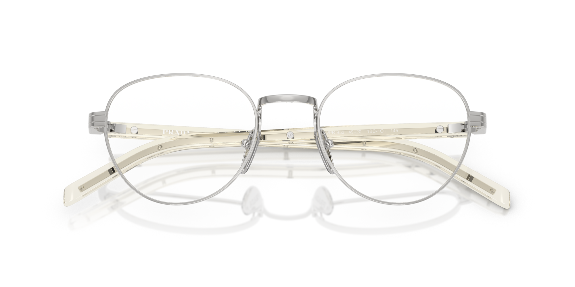 Prada PR B53V 1BC1O1 Eyeglasses Silver for Woman – LookerOnline Prada PR B53V 1BC1O1 Eyeglasses Silver for Woman – LookerOnline