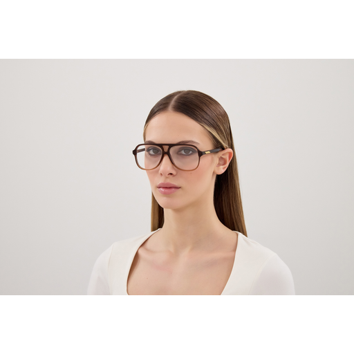Bottega Veneta BV1417O 004 Eyeglasses Brown to Crystal Gradient 56mm Square BV1417O Bottega Veneta Pilot Glasses 004 Brown Brown - eye  main image 4