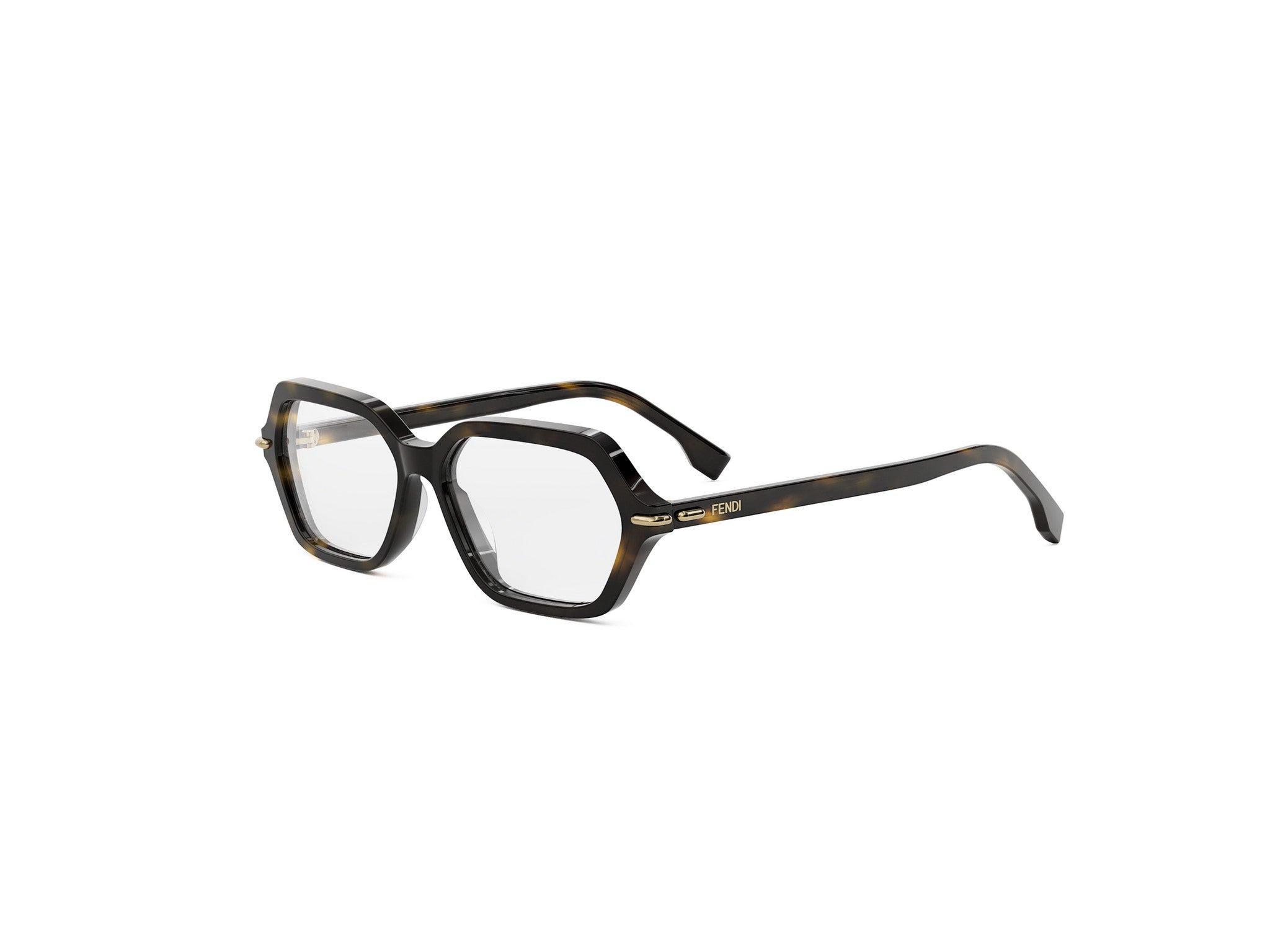 FENDI FE50125I Fendi Selleria Havana Geometric Eyeglasses